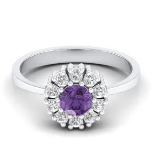 Amethyst Radiance menawan 925 cincin perak murni dengan GRA tersertifikasi Moissanite & batu kelahiran Februari alami OEM