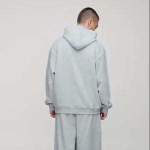 Sudadera con Capucha Extra Grande para Hombre, Diseño Bordado Personalizado en Gris Sólido, Invierno 2025, Estampada, Transpirable, Tejida, 100% Algodón Grueso - Product Image 1