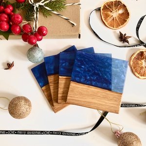 แผ่นรองแก้ววัสดุผสมเรซินและไม้ทำด้วยมือสำหรับถ้วยแก้วไวน์หินที่รองแก้วเครื่องดื่มทันสมัยทนทาน - Product Image 4