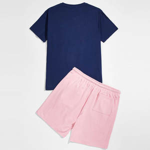 Conjunto de Camiseta y Pantalones Cortos Deportivos Transpirables de Verano para Hombre, Estilo Urbano, Color en Contraste, Venta al Por Mayor - Product Image 2