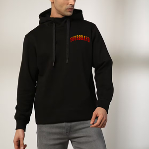 Wholesale Solid <b>Black</b> 100% Cotton Men's Hoodie Custom DTF Printed Logo Heavyweight 500GSM Comfortable for Winter - Product Image 1