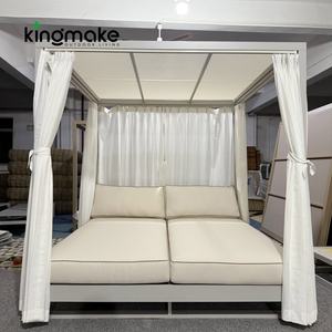 เฟอร์นิเจอร์กลางแจ้งสระว่ายน้ำเลานจ์คู่พร้อมที่บังแดดในสวนเตียงวันผ้าอลูมิเนียมเตียงอาบแดดกลางแจ้งเตียงนอนกลางวัน - Product Image 2