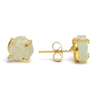 Conjunto de pendientes de Punta chapados en oro de piedra de Aguamarina cruda de 8-10mm, joyería minimalista delicada de piedra natal hecha a mano para mujer - Product Image 3