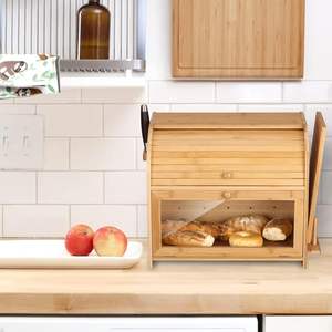Double Layer <b>Large</b> Roll Top Bread Box for Kitchen Counter, Retro Design Wooden <b>Large</b> Capacity Bread Storage <b>Bin</b> (Natural) - Product Image 6