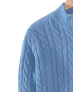 Suéter de Punto con Cuello Acanalado y Media Cremallera en Color Azul Claro, Jersey Cálido de Invierno, Mezcla de Lana Acrílica Suave, Ropa de Punto de Moda para Hombre - Product Image 6