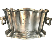 Seau à glace rectangulaire de luxe en aluminium moulé à la main pour 3 bouteilles, avec poignées, finition argent antique, étanche et résistant à la rouille