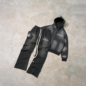 Ensemble pantalon de survêtement évasé et sweat à capuche en coton respirant unisexe jogging lavage à l'acide logo personnalisé survêtement - Product Image 1