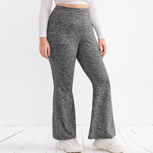 Pantalones elásticos grises de tiro alto inspirados en el otoño de diseño personalizado para mujeres de talla grande estilo Palazzo informal de piernas anchas - Product Image 1