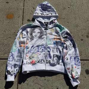 Trending Manufacturer Custom High Quality Distressing Streetwear DTG Stone Washed Patch Hoodie 100%Cotton Zipup Boxy Men Jacket - Product Image 3