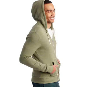 Sudadera con capucha ligera y transpirable con cremallera para hombre, patrón sólido, nuevo estilo de moda, logotipo personalizado de fábrica, sudaderas de invierno teñidas lisas - Product Image 3