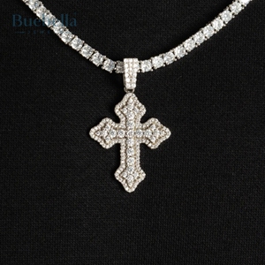 T Shape Moissanite Diamond Hip Hop Pendants 925 <b>Silver</b> Iced Out Cluster Micro <b>Cross</b> Pendant Necklace for Men - Product Image 1