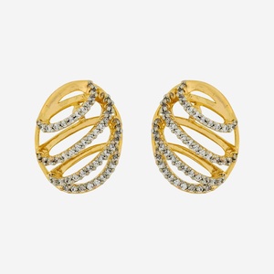 Pendientes de botón Zircon 187706 con diseño geométrico moderno, de aleación de zinc dorada, con perlas y diamantes religiosos románticos para fiestas - Product Image 1