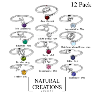 แหวนเงินแท้ 925 แบบซ้อนได้ ประดับพลอยตามเดือนเกิด ทรงกลม ดีไซน์คลาสสิก งานละเอียด สำหรับงานแต่งงาน ใช้ได้ทั้งชายและหญิง แพ็ค 12 วง - Product Image 4