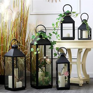 Vente chaude En Plein Air En Métal Noir Bougie Lanterne De Table De Noël Pièce Maîtresse Décorative pour Les Fêtes De Noël - Product Image 2