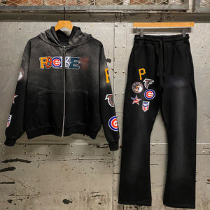 Survêtement unisexe en coton 100% 400 GSM lourd, personnalisé, à fermeture éclair, de qualité supérieure, à bas prix, imprimé à l'écran délavé au soleil - Product Image 1