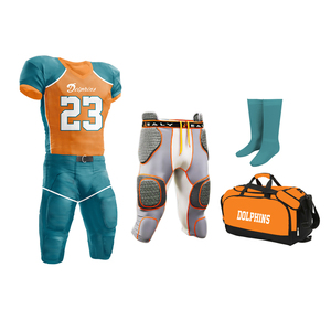 Nouvelle conception, ensemble d'uniformes de football américain personnalisés imprimés, chaussettes, sac de sport, manches courtes, 100% polyester respirant - Product Image 1
