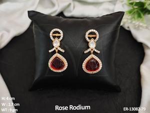 Oval Shape Stone Full Stone Rose <b>Rhodium</b> Polish American Diamond Jewellery Designer Wear Accessories Women <b>Earrings</b> Jewelry Sets - Product Image 6