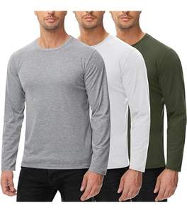 T-shirt à manches longues décontracté pour homme 100% coton Motif solide Logo avant Tissu tricoté Design - Product Image 2