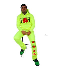 Survêtement Soleil Délavé Lavage À L'acide Pull Hoodies Ensembles Personnalisé en détresse Broderie Lavage À L'acide surdimensionné pantalons empilés OEM - Product Image 2