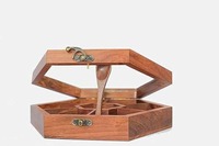 Especiero de Madera Maciza Marrón con 9 Compartimentos, Clásico, Hecho a Mano, con Tapa, Capacidad de 100 ml/Múltiples Opciones para Sal, Pimienta y Condimentos