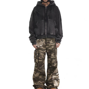 Sweat à capuche unisexe en molleton bouclette 500 g/m² délavé à l'acide, respirant, brodé, coupe oversize, hiver 2026, haute qualité - Product Image 5