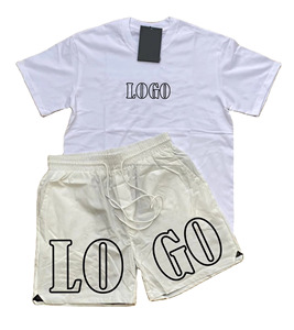 Ensemble deux pièces d'été sur mesure pour hommes, t-shirts à manches courtes et shorts, motif uni, 100% coton, séchage rapide - Product Image 1