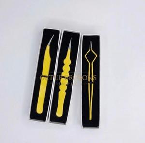 Pince à épiler pour extensions de cils GETUP BROSONS IMPEX de haute qualité, en acier inoxydable, pointe lisse, 10 mm, revêtement en poudre jaune - Product Image 5