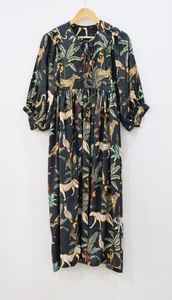 Fait à la main été décontracté Animal imprimé fleuri Midi Mini robe lâche Jungle Long bloc conception col profond chaîne fermeture naturel - Product Image 5