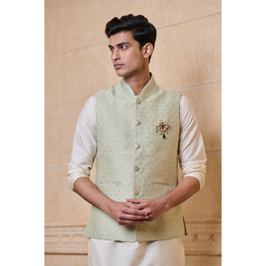Vestes Nehru traditionnelles sans manches en polyester faites à la main pour les mariés et les hommes avec des motifs brodés pour les mariages - Product Image 4