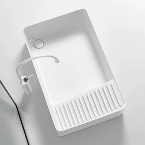 Fabbrica di alta qualità bianco controsoffitto della vasca della lavanderia rettangolare <span class=keywords><strong>bagno</strong></span> arte ceramica lavabo lavabo <span class=keywords><strong>con</strong></span> Washboard - Product Image 4