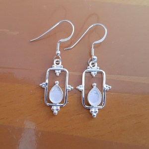 <b>Solid</b> 925 Sterling Silver Dangle Drop Earrings 6x8mm Design Blank Bezel Stone Setting with Breastmilk Keepsake Charm for Women - Product Image 4