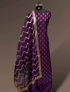 Elegante Conjunto de Kurti de Seda Katan Banarasi Tradicional para Mujer, Traje de 3 Piezas Sin Costuras, Perfecto para Festivales, Bodas y Fiestas - Product Image 2