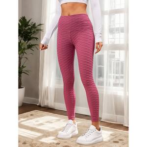 High-Waisted Textured Yoga <b>Leggings</b> For <b>Women</b>, Full Length Ruched Fitness Wear With Elastic Waist, Seamless Spandex Material, So - Product Image 5