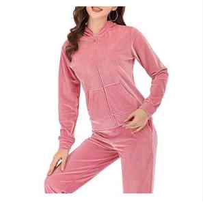 Ensemble de survêtement en molleton décontracté d'hiver personnalisé avec logo brodé en diamant et strass 2026, ensemble 2 pièces, survêtement violet pour femmes, taille haute - Product Image 2