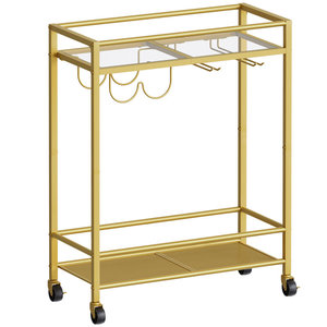 Carrito de metal ecológico con tapas de cristal para uso doméstico y hotelero Chapado en oro de gran capacidad de la India a precio mayorista - Product Image 1
