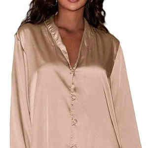 Conjunto de pijama de satén Enjoy Deep Sleep in Soft Touch con patrón floral, tela transpirable y de secado rápido, opciones personalizables - Product Image 3