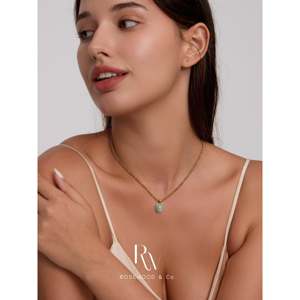 Collana con Pendente in Turchese Blu con Catena in Oro Inossidabile, Regalo Trendy con Pietra Portafortuna Verde per Lei - Product Image 5