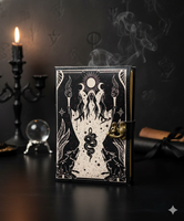 Carnet de croquis vintage A5 en cuir à couverture rigide, reliure cousue, papier fait main à bords festonnés, pour les amateurs de tarot, journal Wiccan, livre des Ombres, cadeau