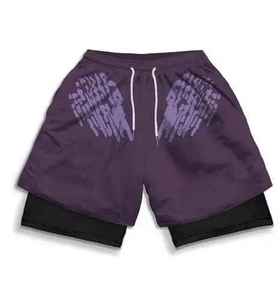 กางเกงขาสั้นออกกำลังกายแบบ2-in-1สำหรับผู้ชายกางเกงผ้าฝ้ายทอเป็นมิตรกับสิ่งแวดล้อมมีกระเป๋า PCS-R-07รุ่นแข็งฤดูร้อน - Product Image 1