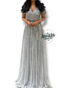 Vestido de Noche Largo con Cintura Imperio, Silueta en A, Adornado con Cuentas, Cristales, Perlas y Diamantes, Bordado Incorporado - Product Image 2