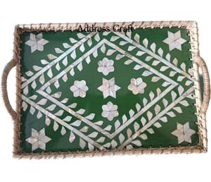 ถาดหวายและไม้ไผ่สานพร้อมฝังมุกสินค้าใหม่เป็นมิตรกับสิ่งแวดล้อมเครื่องครัวแฮนด์เมด - Product Image 6