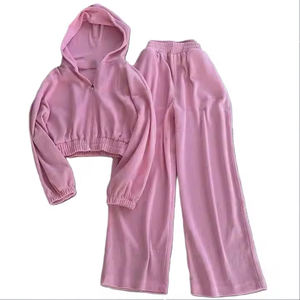 ชุดวอร์มผ้ากำมะหยี่มีฮู้ดสำหรับผู้หญิงชุดวอร์มผ้าคอตตอนผ้ากำมะหยี่100% ได้ด้วยพลอยเทียมสไตล์ออกแบบได้ตามต้องการ - Product Image 5