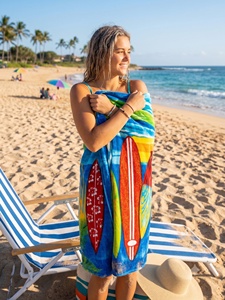 Serviette de plage rectangulaire en coton imprimé planche de surf tropicale, écologique, séchage rapide, pour adultes, piscine, resort, vacances - Product Image 2