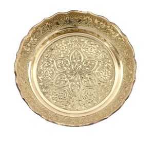 ทองเหลืองลายดอกไม้ Thali ออกแบบลายนูนทองเหลือง Pooja Chirag ชุบทองขัดเงาดูการใช้งานแบบไดนามิก - Product Image 1