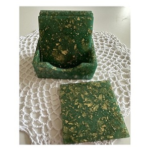 Green Epoxy Resin Coasters with Gold Flakes Non-Slip Round Pads for Coffee Home <b>Christmas</b> Decor Mat & Pads - Product Image 1