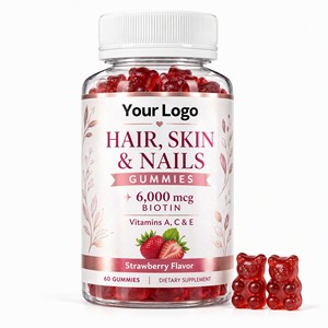 OEM <strong>Hair</strong> Skin Nails Gummies 6000mcg Biotin Strawberry <strong>Vitamin</strong> a C E <strong>Sugar</strong> <strong>Bear</strong> <strong>Hair</strong> Gummies 60 Count Private Label - Product Image 1