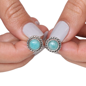 925 Sterling Silver Handmade Gemstone Spinner Larimar Stud Boucles d'oreilles 925 Solid High & Best Quality Designer Stud Boucles d'oreilles Bijoux - Product Image 1