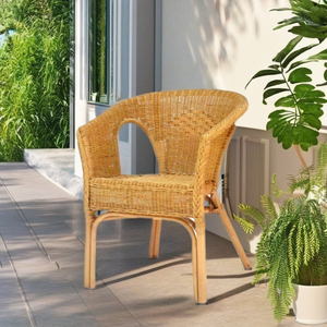 Keleg เก้าอี้อาร์มแชร์แบบหวายธรรมชาติ, เก้าอี้รับประทานอาหาร/เลานจ์ทำด้วยมือสำหรับโรงแรมและวิลล่าสำหรับใช้งานกลางแจ้ง - Product Image 3