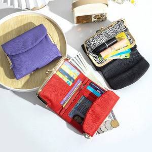 Ando Bag Cartera corta de piel de vaca auténtica para mujer, tarjetero múltiple con bolsillo para monedas con cierre de beso - Product Image 5