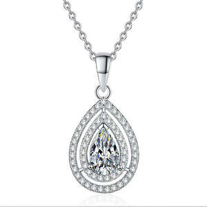 Collar de Plata de Ley 925 con Diseño de Doble Halo en Forma de Pera, Colgante de Moissanita de 1 Quilate con Forma de Gota de Agua, Cadena de Eslabones Multicolores, Moderno para Fiestas - Product Image 1